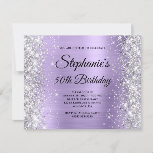 Papier Glamour Monogramme Argent Pâle Violet 50e Annivers (Devant)