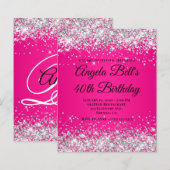 Papier Glitter Argent Ombré Rose Chaud Monogramme 40 ans  (Devant / Derrière)
