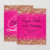 Papier Glitter Argent Ombré Rose Chaud Monogramme 40 ans (Devant / Derrière)