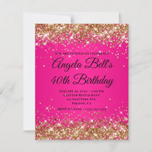 Papier Glitter Argent Ombré Rose Chaud Monogramme 40 ans (Devant)