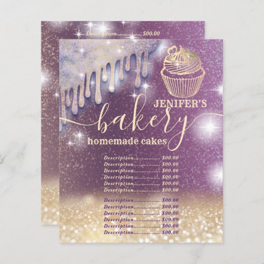 Papier Glittery gouttes cupcake chef script boulangerie (Devant / Derrière)