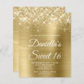 Papier Glittery Pale Gold Foil Sweet 16 Budget Invitation (Devant / Derrière)
