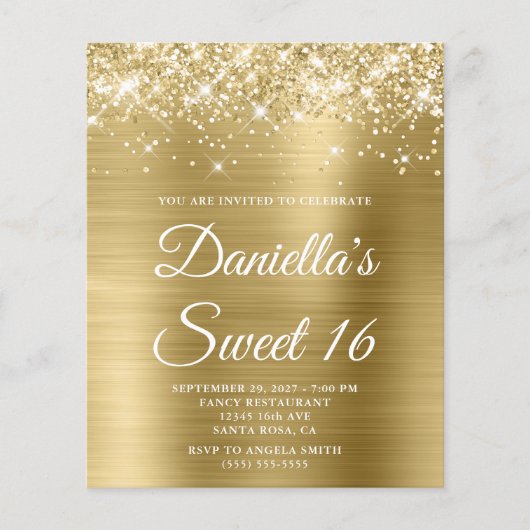 Papier Glittery Pale Gold Foil Sweet 16 Budget Invitation (Devant)