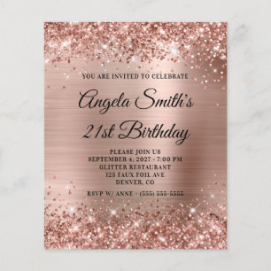 Papier Glittery Rose Gold Foil 21e anniversaire Invitatio