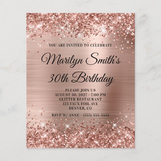 Papier Glittery Rose Gold Glam 30th Birthday Invitation (Devant)