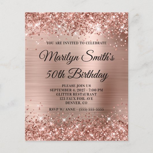 Papier Glittery Rose Gold Glam 50e anniversaire Invitatio (Devant)