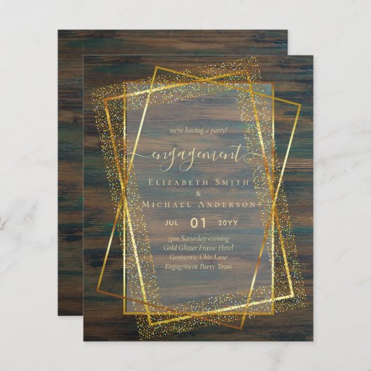 Papier Glitzy Glam ENGAGEMENT Partie Invitations BUDGET (Devant / Derrière)