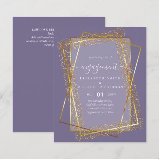 Papier Glitzy Glam ENGAGEMENT Partie Invitations BUDGET (Devant / Derrière)