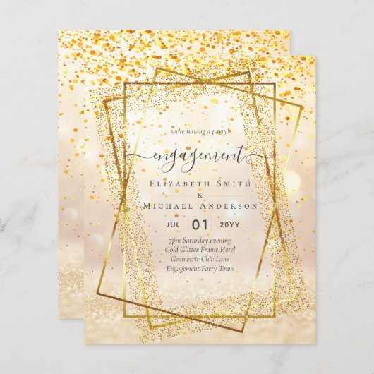 Papier Glitzy Glam ENGAGEMENT Partie Invitations BUDGET (Devant / Derrière)