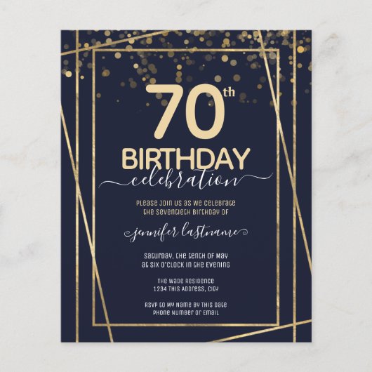 Papier Gold 70th Anniversaire de fête Budget Invitation (Devant)