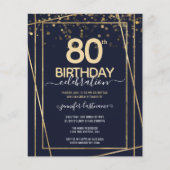 Papier Gold 80e anniversaire fête Budget Invitation (Devant)