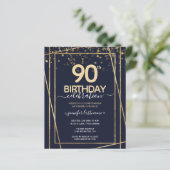 Papier Gold 90th Anniversaire de fête Budget Invitation (Debout devant)