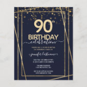 Papier Gold 90th Anniversaire de fête Budget Invitation (Devant)