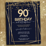 Papier Gold 90th Anniversaire de fête Budget Invitation<br><div class="desc">Elégante bordure en or de Faux avec des reflets chatoyants sur la bordure supérieure. Tout le texte est ajustable et facile à changer pour vos besoins de partie. Grande élégante conception modèle de 90ème anniversaire.</div>