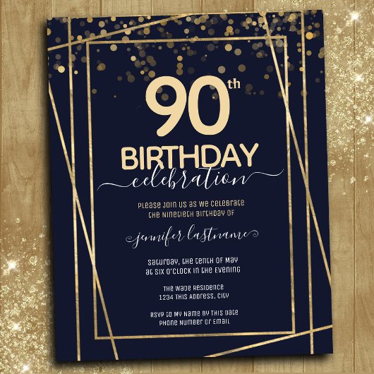 Papier Gold 90th Anniversaire de fête Budget Invitation