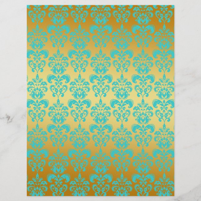 Papier Gold, Aqua Blue Damask Patch 2 (Devant)