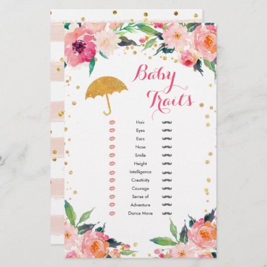 Papier Gold Avril Douches Baby shower Bébé Traits (Devant / Derrière)