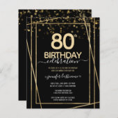 Papier Gold Black 80e Anniversaire de fête Invitation bud (Devant / Derrière)