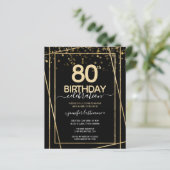 Papier Gold Black 80e Anniversaire de fête Invitation bud (Debout devant)