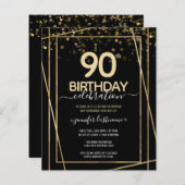 Papier Gold Black 90e Anniversaire de fête Invitation bud (Devant / Derrière)