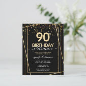 Papier Gold Black 90e Anniversaire de fête Invitation bud (Debout devant)