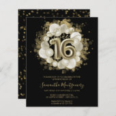 Papier Gold Black Sweet 16 Invitations Budget (Devant / Derrière)