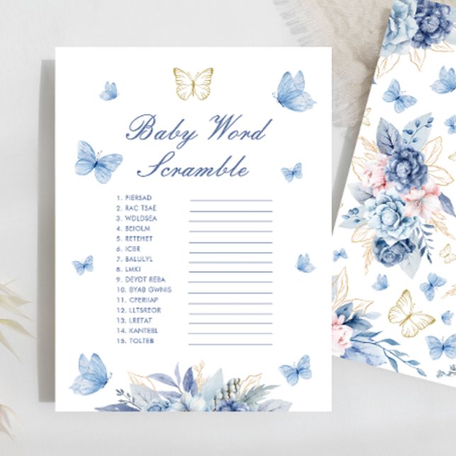 Papier Gold Blue Little Butterfly Baby Word Scramble Jeu (Créateur téléchargé)