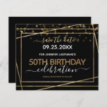 Papier Gold Border 50th Birthday Enregistrer la date Budg<br><div class="desc">Elégant cadre en feuille d'or Faux. Tout le texte est ajustable et facile à changer pour vos besoins de partie. Grande élégante conception modèle de 50ème anniversaire.</div>