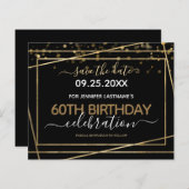 Papier Gold Border 60th Birthday Enregistrer la date Budg (Devant / Derrière)