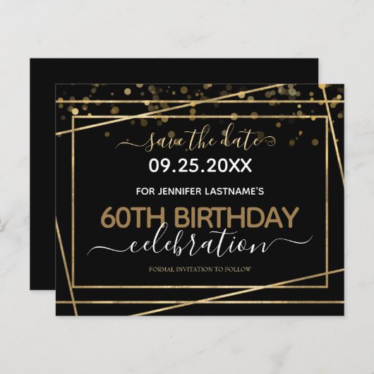 Papier Gold Border 60th Birthday Enregistrer la date Budg (Devant / Derrière)
