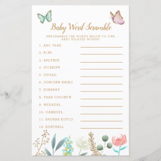 Papier Gold Butterfly Garden Baby Word Scramble Jeu (Devant)