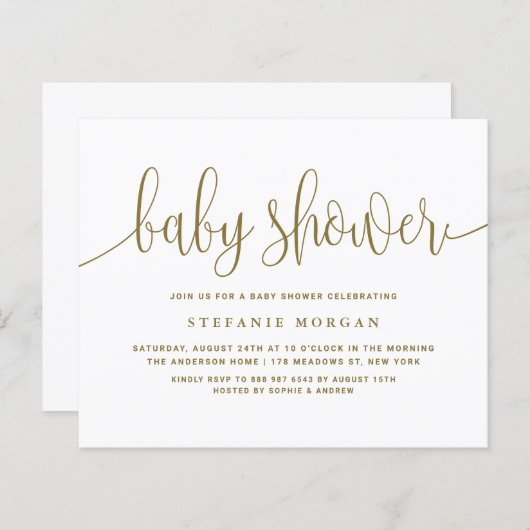 Papier Gold Calligraphy Baby Shower Invitation (Devant / Derrière)