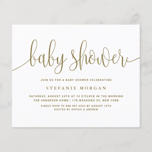 Papier Gold Calligraphy Baby Shower Invitation (Devant)