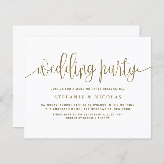 Papier Gold Calligraphy Mariage Fête Invitation (Devant / Derrière)