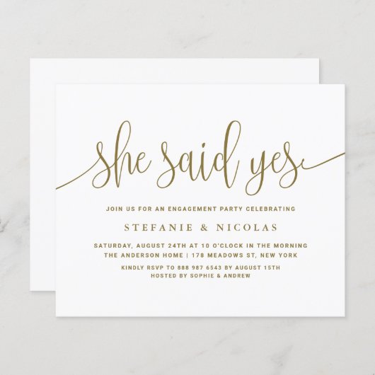 Papier Gold Calliing Elle A Dit Oui Engagement (Devant / Derrière)