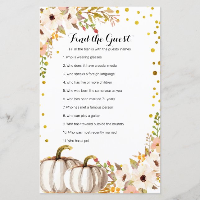 Papier Gold citrouille Aquarelle Trouvez le jeu Invité (Devant)