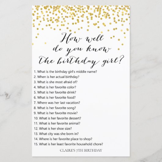 Papier Gold Confetti Comme vous connaissez bien fille d'a (Devant)