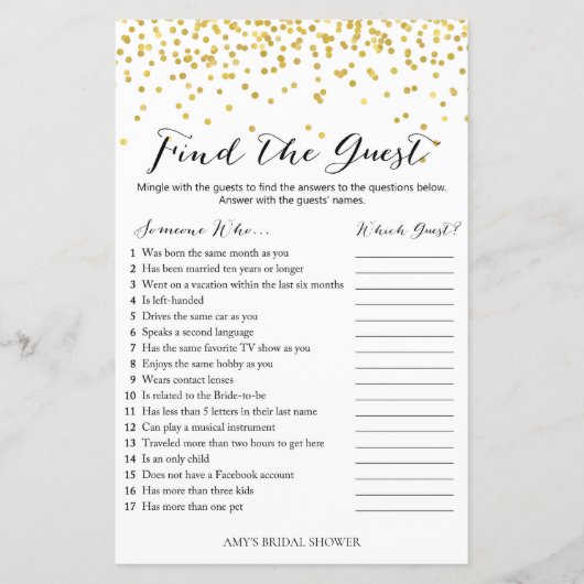 Papier Gold Confetti Fête des mariées Jeu - Trouvez l'inv (Devant)