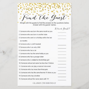 Papier Gold Confetti Trouvez le jeu d'anniversaire invité