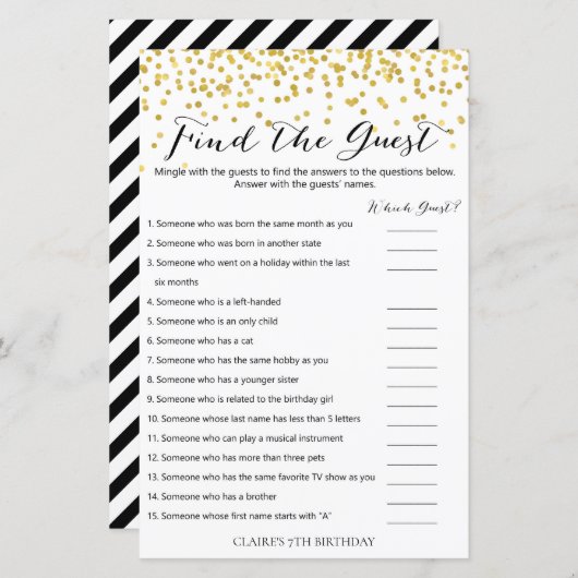 Papier Gold Confetti Trouvez le jeu d'anniversaire invité (Devant / Derrière)