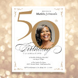 Papier Gold Custom Photo Budget 50th Birthday Invitation<br><div class="desc">Gold Custom Photo Budget 50th Birthday Invitation. Et élégamment conçu invitation spéciale fête d'anniversaire,  avec une photo personnalisée de personne d'anniversaire et de calligraphie script avec des éléments florissants vintages. Assez simple pour s'adapter à une variété de thèmes et de couleurs ! Besoin d'aide ? Contactez-moi !</div>