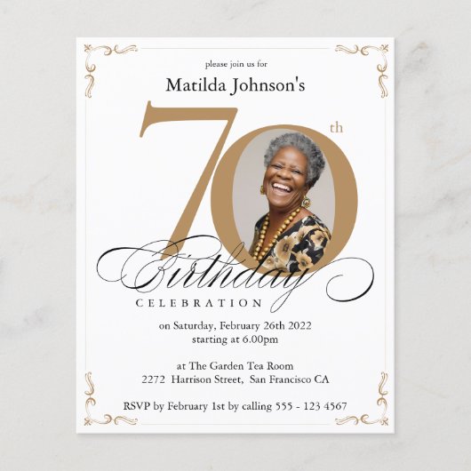 Papier Gold Custom Photo Budget 70e fête d'anniversaire (Devant)