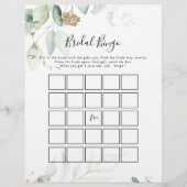 Papier Gold Eucalyptus Calligraphy Bride Bingo Jeu (Devant)