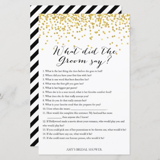 Papier Gold Fête des mariées Game - Que dit Groom (Devant / Derrière)