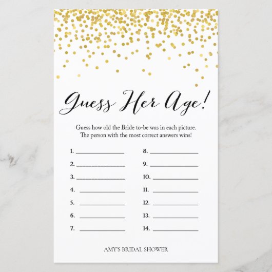 Papier Gold Fête des mariées Game - Quel âge avait Mariée (Devant)