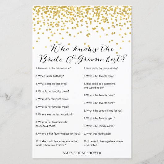 Papier Gold Fête des mariées Game - qui connaît la mariée (Devant)