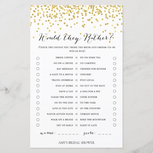 Papier Gold Fête des mariées Jeu - ils préfèrent (Devant)
