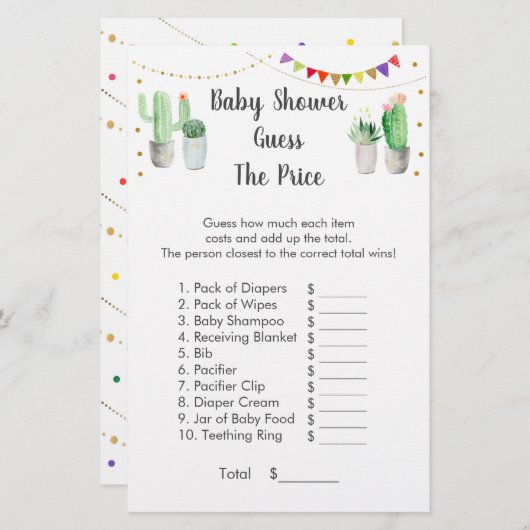 Papier Gold Fiesta Cactus Devinez Le Jeu De Prix (Devant / Derrière)