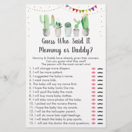 Papier Gold Fiesta Cactus Devinez Qui A Dit Le Jeu (Devant)