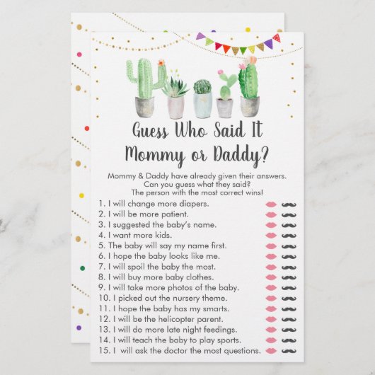 Papier Gold Fiesta Cactus Devinez Qui A Dit Le Jeu (Devant / Derrière)